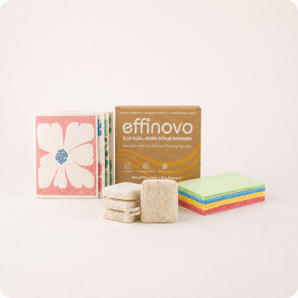 EFFINOVO keukenstarterkit met sponsdoeken, dubbele keukenspons en pop-up spons