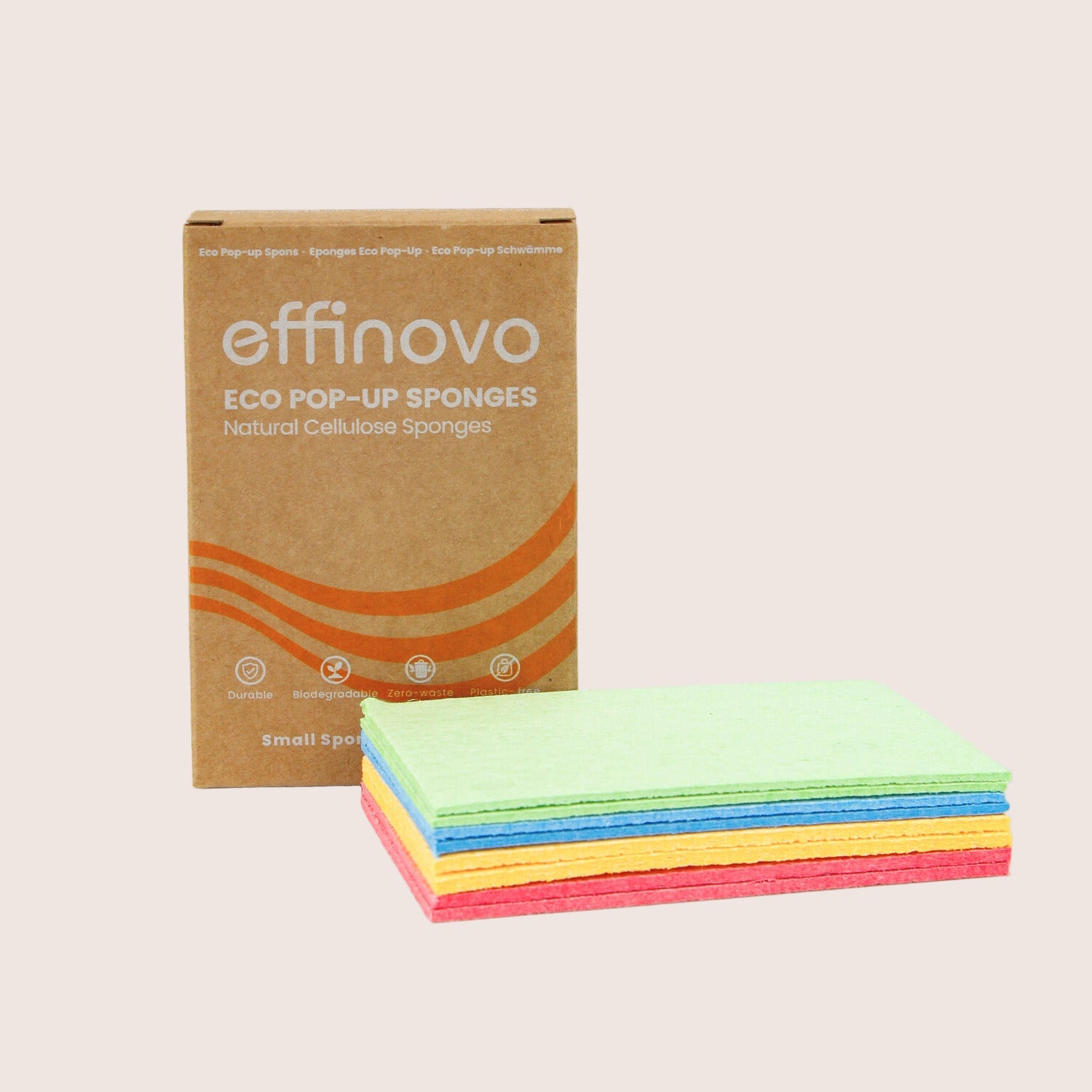 Eco-friendly pop-up cellulose sponges in assorted colors with cardboard packaging